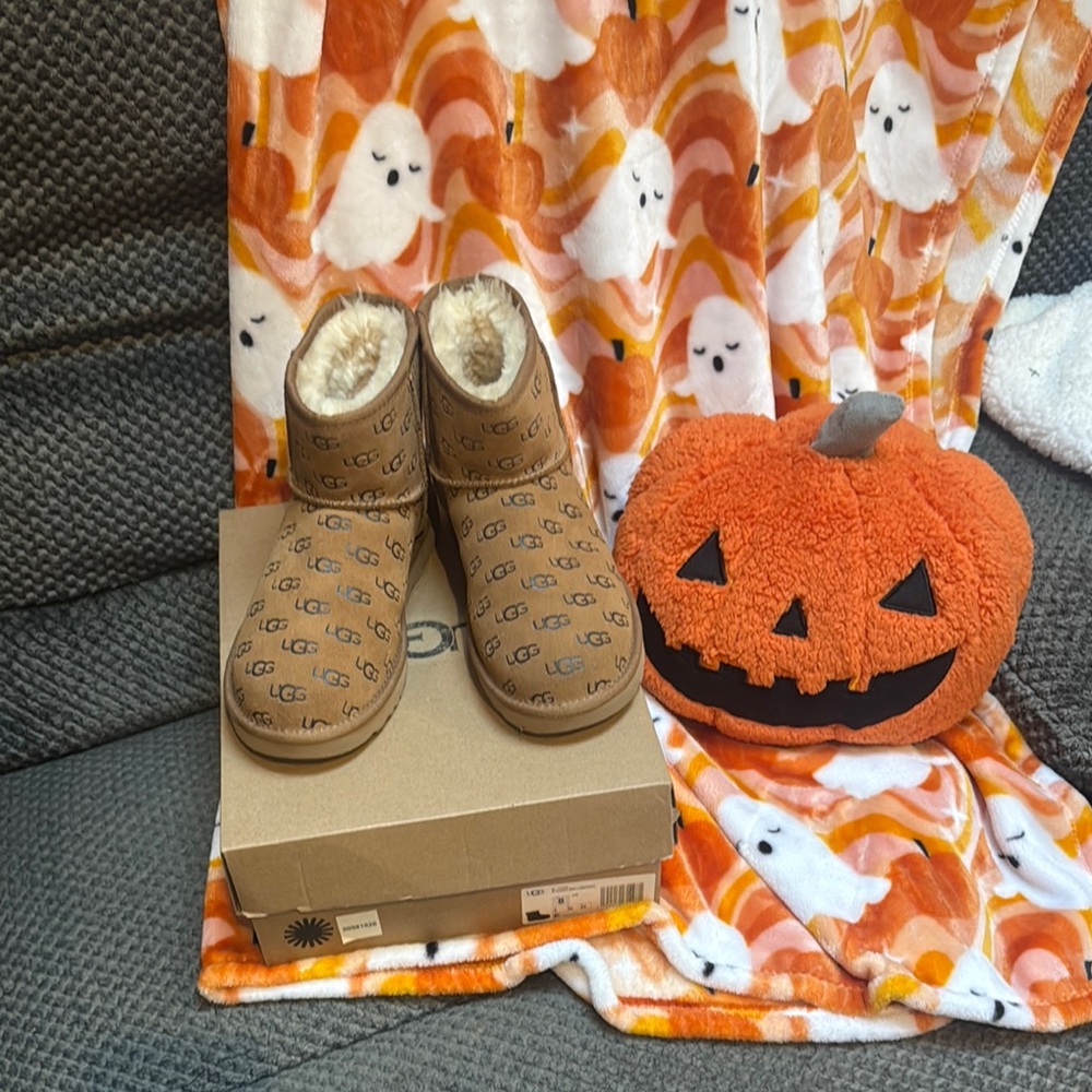 UGG Tan Logo Shearling Boots